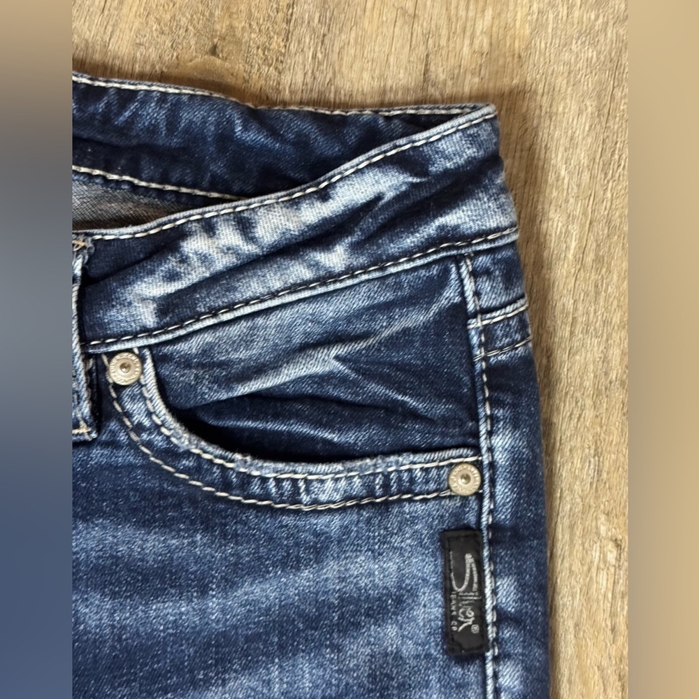 SILVER JEANS CO Elyse Skinny Classic Blue Wash Distressed Denim Jeans, Size 28 - Picture 8 of 12